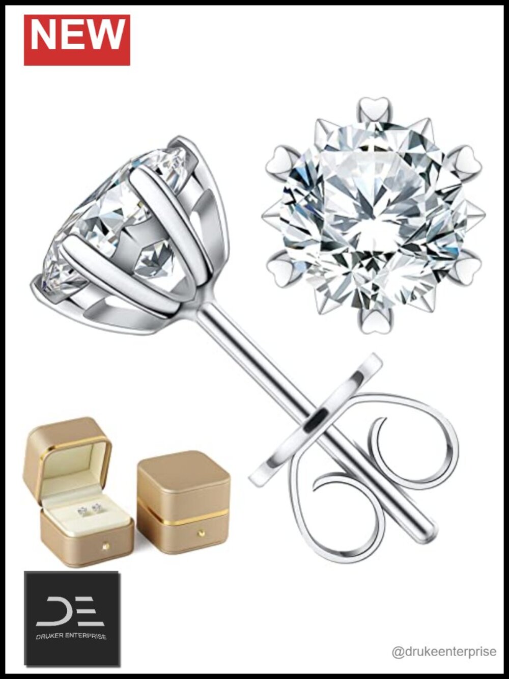 Women's Moissanite Stud Earrings Sterling Silver 1.5 Ct Anniversary Gift